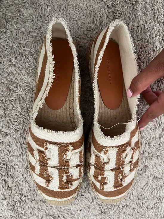 Tory Burch Shoes - Tory Burch Brown and Cream Logo Espadrille Flats